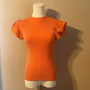 Like New On Twelfth Orange Ruffle Sleeve Top